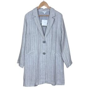 J.Jill Women's Linen Blend Striped Duster‎ Blazer Jacket Size M Zinc White NWT